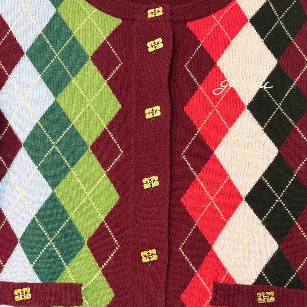 GANNI Argyle Wool-Cashmere Cardigan - Picture 7 of 10